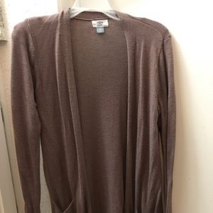 Long warm mauve open front cardigan